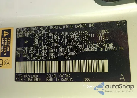 2014 Lexus Rx 350 из США, поврежденный, VIN 2T2ZK1BA3EC142669